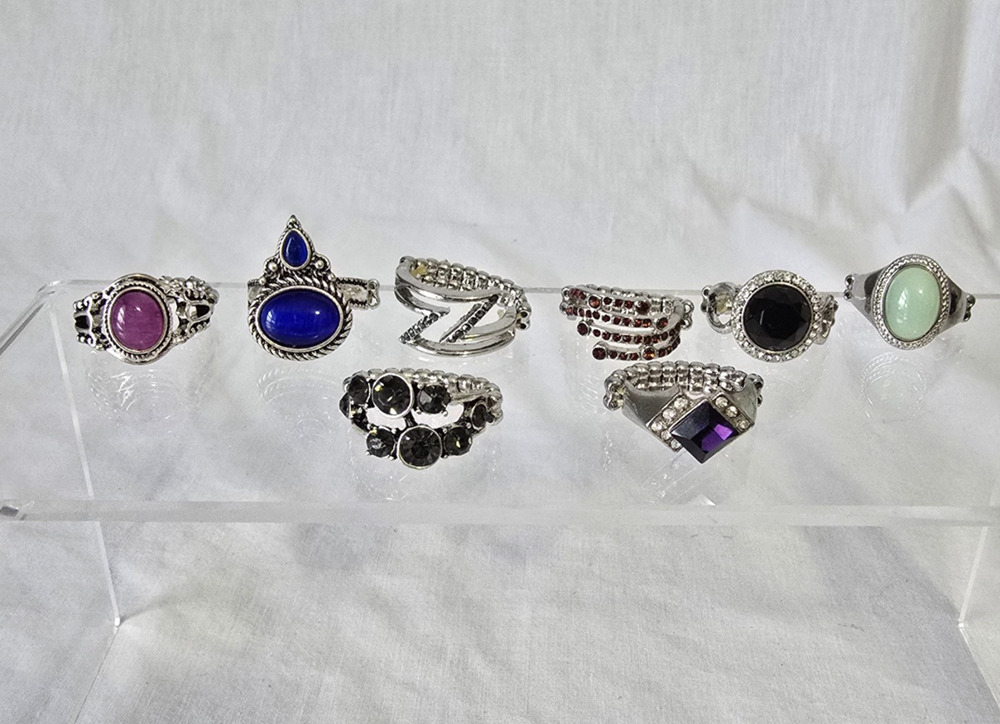 Fashion Stretch Gemstone Rings 8 Piece Bundle Deal Women's 8 to 9